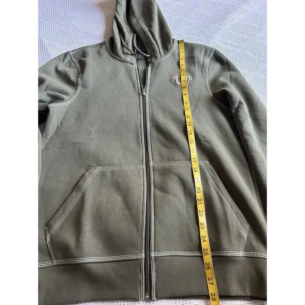 True Religion Men's TNL Puff Buddha Zip Hoodie Kalamata Green Size M NWT